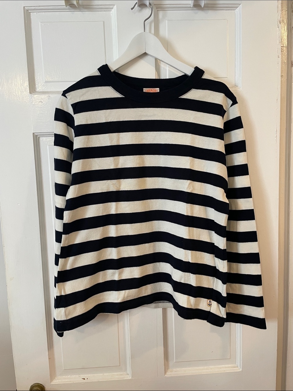 Armor Lux Navy and Cream Striped Crew Neck Top, Size 4